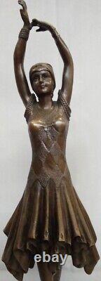 Solid Bronze Art Deco Style Art Nouveau Dancer Statue Sculpture Signed