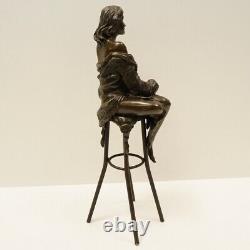 Solid Bronze Art Deco Style Art Nouveau Sexy Lady Statue Sculpture Demoiselle