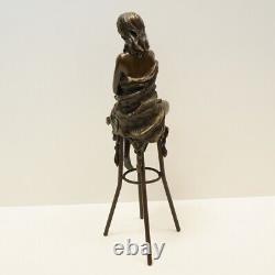 Solid Bronze Art Deco Style Art Nouveau Sexy Lady Statue Sculpture Demoiselle