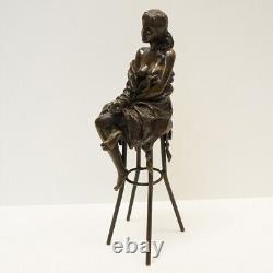 Solid Bronze Art Deco Style Art Nouveau Sexy Lady Statue Sculpture Demoiselle