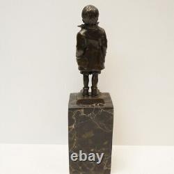 Solid Bronze Art Deco Style Art Nouveau Style Boy Sculpture Statue Signed