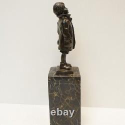 Solid Bronze Art Deco Style Art Nouveau Style Boy Sculpture Statue Signed
