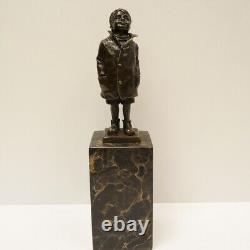 Solid Bronze Boy Statue Sculpture Art Deco Style Art Nouveau Style Signed