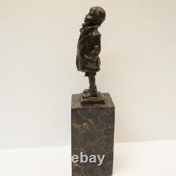 Solid Bronze Boy Statue Sculpture Art Deco Style Art Nouveau Style Signed