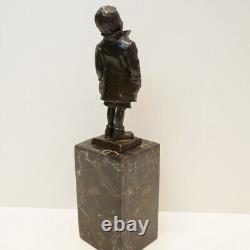 Solid Bronze Boy Statue Sculpture Art Deco Style Art Nouveau Style Signed