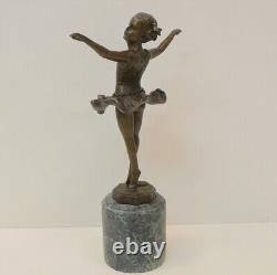 Solid Bronze Dancer Sculpture in Art Deco and Art Nouveau Style Signed