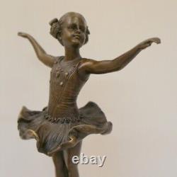 Solid Bronze Dancer Sculpture in Art Deco and Art Nouveau Style Signed