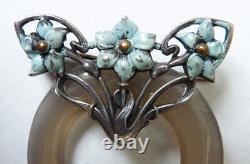 Solid Silver Brooch + Turquoise ART NOUVEAU Modern Style Jugendstil 1900 Silver