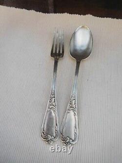 Solid Silver Louis XV Style Cutlery Set Spoon Fork Minerva Hallmark Monogram Bt2