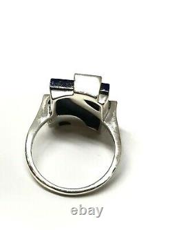 Solid Silver Ring Art Deco Style Lapis Lazuli And Marcassites