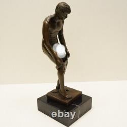 Solid bronze sculpture of a sexy style athlete in Art Deco and Art Nouveau style.