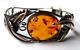 Solid Silver And Art Nouveau Style Amber Bracelet.