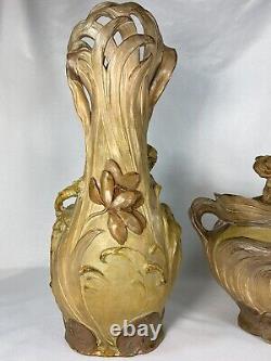 Splendid 3-Piece Terracotta Art Nouveau 1900 Style Goldscheider Garniture