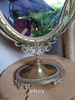 Splendid Art Nouveau Style Oval Brass Gilded Psyché Mirror