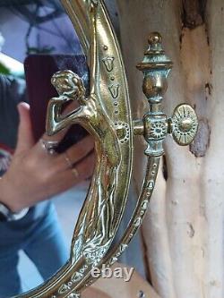 Splendid Art Nouveau Style Oval Brass Gilded Psyché Mirror