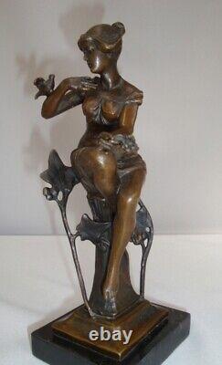 Statue Sculpture Bird Maiden Nude Art Deco Art Nouveau Style Bronze