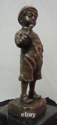 Statue Sculpture Boy Smoker Art Deco Art Nouveau Style Solid Bronze