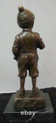 Statue Sculpture Boy Smoker Art Deco Art Nouveau Style Solid Bronze