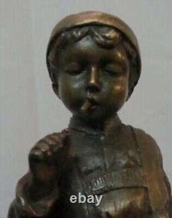 Statue Sculpture Boy Smoker Art Deco Art Nouveau Style Solid Bronze