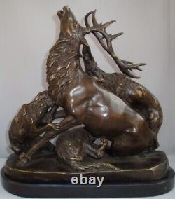 Statue Sculpture Cerf Dog Hunting Animal Style Art Deco Style Art New Br
