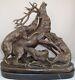 Statue Sculpture Deer Dog Hunting Animalist Art Deco Art Nouveau Style Br