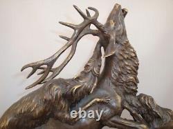 Statue Sculpture Deer Dog Hunting Animalist Art Deco Art Nouveau Style Br