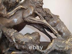 Statue Sculpture Deer Dog Hunting Animalist Art Deco Art Nouveau Style Br