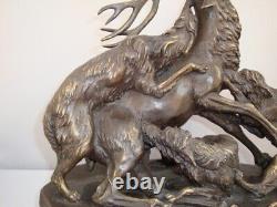 Statue Sculpture Deer Dog Hunting Animalist Art Deco Art Nouveau Style Br