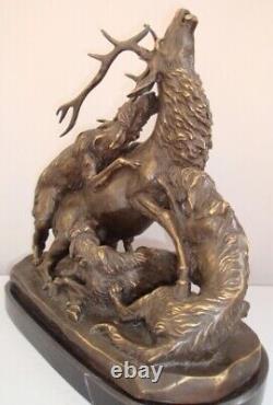 Statue Sculpture Deer Dog Hunting Animalist Art Deco Art Nouveau Style Br