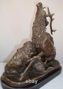 Statue Sculpture Deer Dog Hunting Animalist Art Deco Art Nouveau Style Br