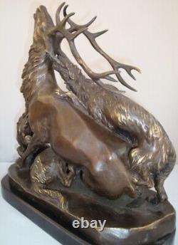 Statue Sculpture Deer Dog Hunting Animalist Art Deco Art Nouveau Style Br