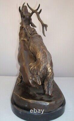 Statue Sculpture Deer Dog Hunting Animalist Art Deco Art Nouveau Style Br