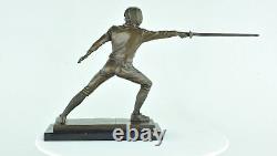 Statue Sculpture Fencing Sword Art Deco Style Art Nouveau Solid Bronze Sig