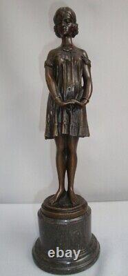 Statue Sculpture Girl Innocence Art Deco Style Art Nouveau Solid Bronze