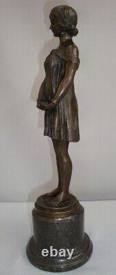 Statue Sculpture Girl Innocence Art Deco Style Art Nouveau Solid Bronze