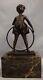 Statue Sculpture Girl With Hoop Art Deco Style Art Nouveau Solid Bronze