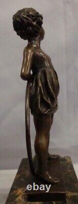 Statue Sculpture Girl with Hoop Art Deco Style Art Nouveau Solid Bronze