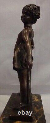 Statue Sculpture Girl with Hoop Art Deco Style Art Nouveau Solid Bronze