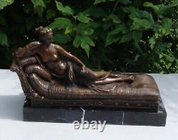 Statue Sculpture Nude Young Woman Sexy Style Art Deco Style Art Nouveau Bronze