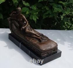 Statue Sculpture Nude Young Woman Sexy Style Art Deco Style Art Nouveau Bronze