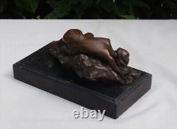 Statue Sculpture Nude Young Woman Sexy Style Art Deco Style Art Nouveau Bronze