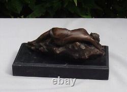 Statue Sculpture Nude Young Woman Sexy Style Art Deco Style Art Nouveau Bronze