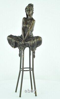 Statue Sculpture Sexy Young Woman Art Deco Art Nouveau Massive Bronze