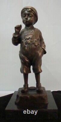 Statue Sculpture Smoking Boy Art Deco Art Nouveau Style Solid Bronze