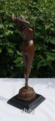 Statue Sculpture The Awakening Pin-up Sexy Nude Art Deco Style Art Nouveau Bronze