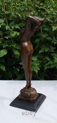 Statue Sculpture The Awakening Pin-up Sexy Nude Art Deco Style Art Nouveau Bronze