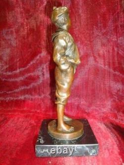 Statue Sculpture Whistling Boy Art Deco Style Art Nouveau Massive Bronze