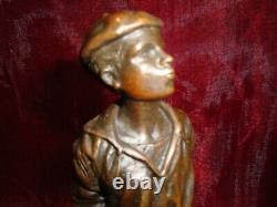 Statue Sculpture Whistling Boy Art Deco Style Art Nouveau Massive Bronze