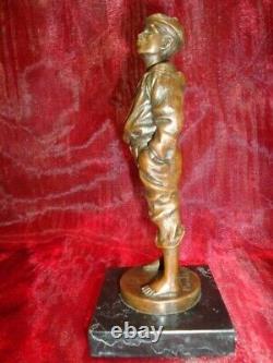 Statue Sculpture Whistling Boy Art Deco Style Art Nouveau Massive Bronze