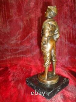 Statue Sculpture Whistling Boy Art Deco Style Art Nouveau Massive Bronze